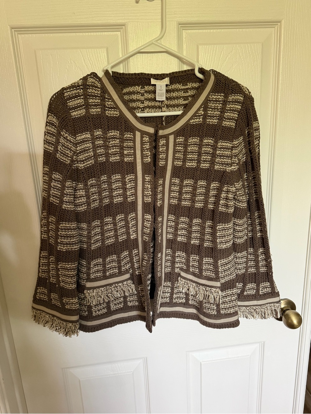 Chico’s Brown & Cream 3/4 sleeve cardigan Sweater